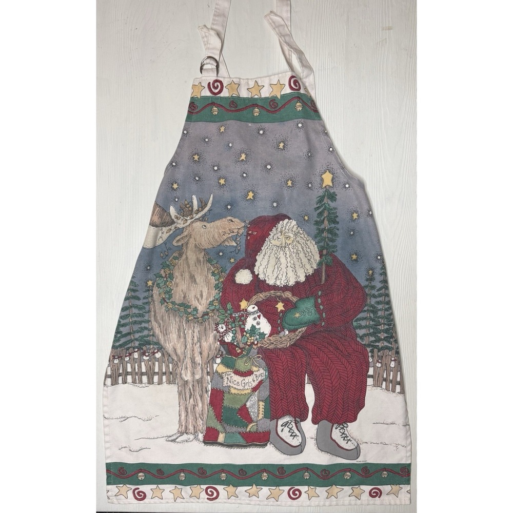 Deb Strain Christmas Santa Fabric Apron "For Nice Girls & Boys" O/S Nostalgic